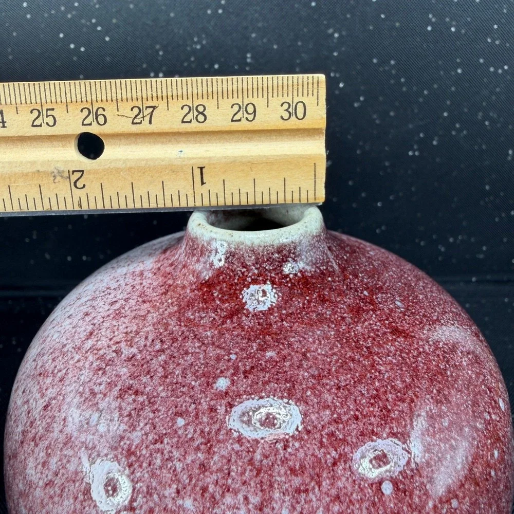 Vintage 1993 Signed Studio Pottery Bud Vase Oxblood Red Speckled Glaze 5inch VTG